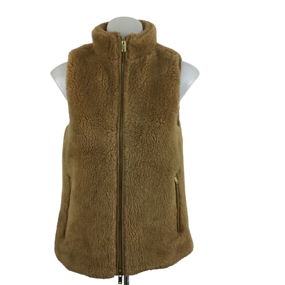 J.Crew Womens Plush Excursion Faux Fur Tedddy Full Zip Fleece Vest Camel Tan XS